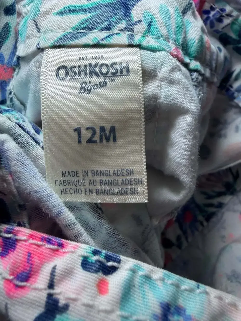 OshKosh Bgosh Girls‎ Floral Overalls Blue Pink White Watercolor Print 12M